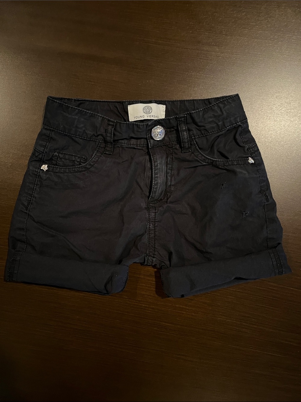 Versace Young Black Flat Front Kids Unisex Shorts
